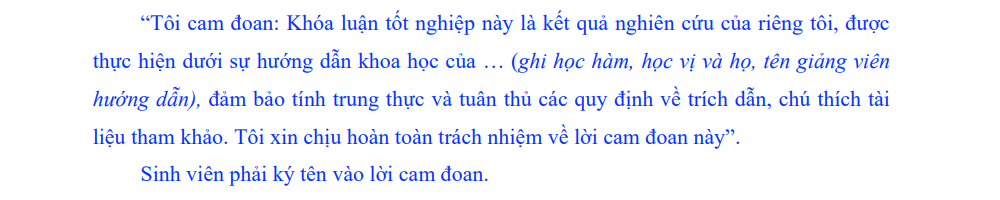 Cấu trúc lời cam đoan trong khóa luận